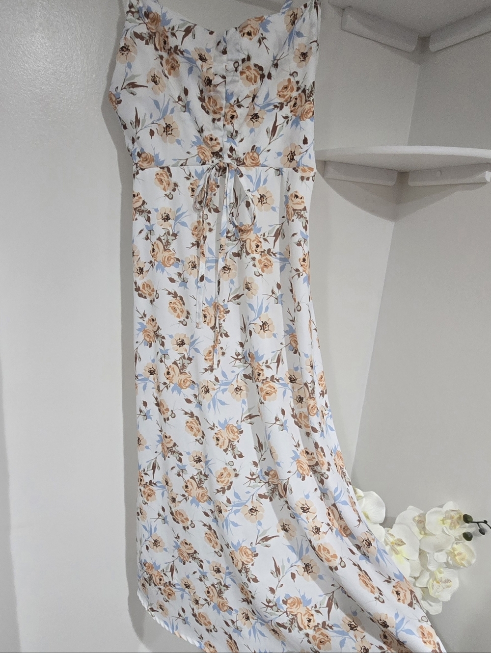 White, Brown And Blue Floral Dress By Icon Apparel Size Small